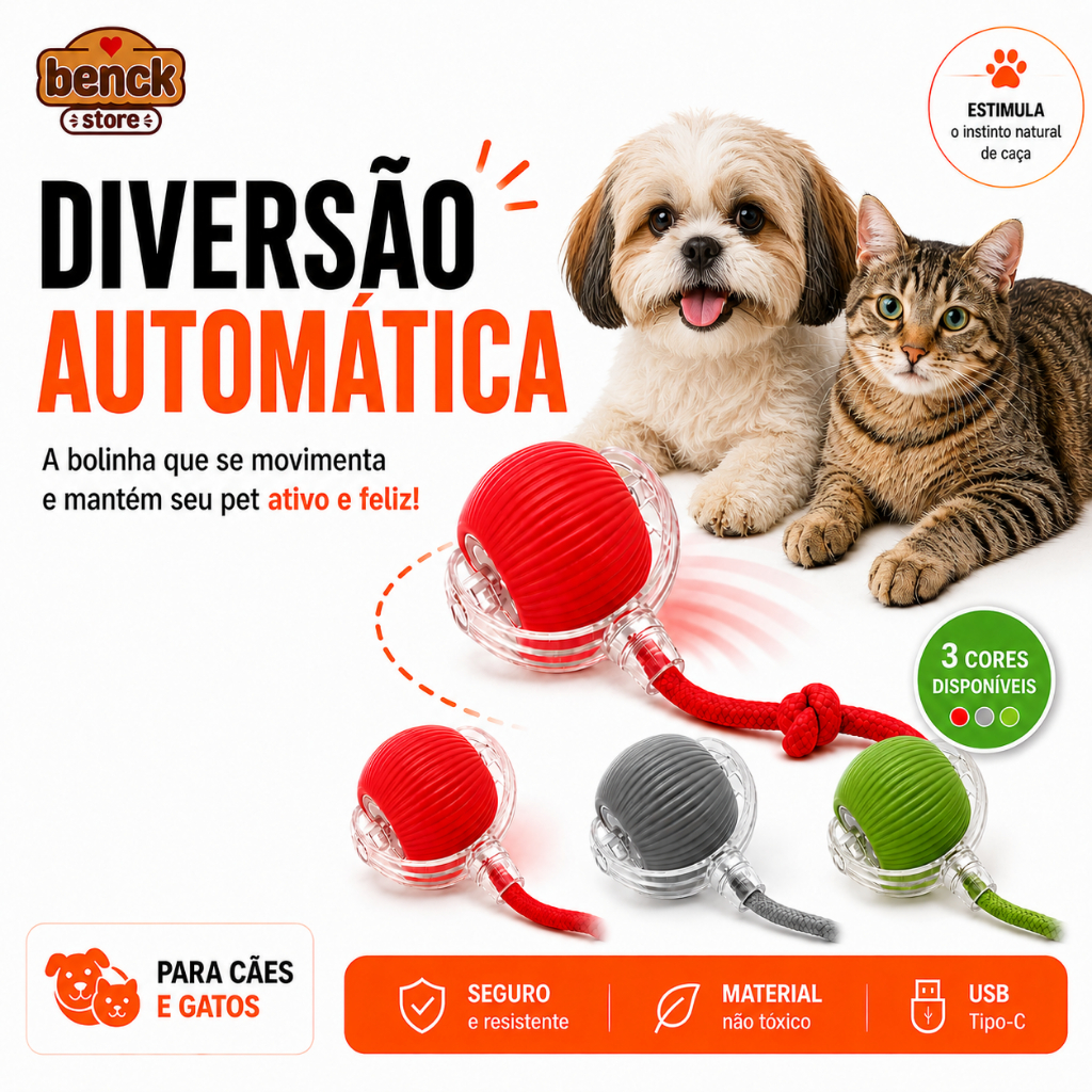 Bolinha Interativa Pet Automática Anti Tédio Recarregável USB para Cães e Gatos