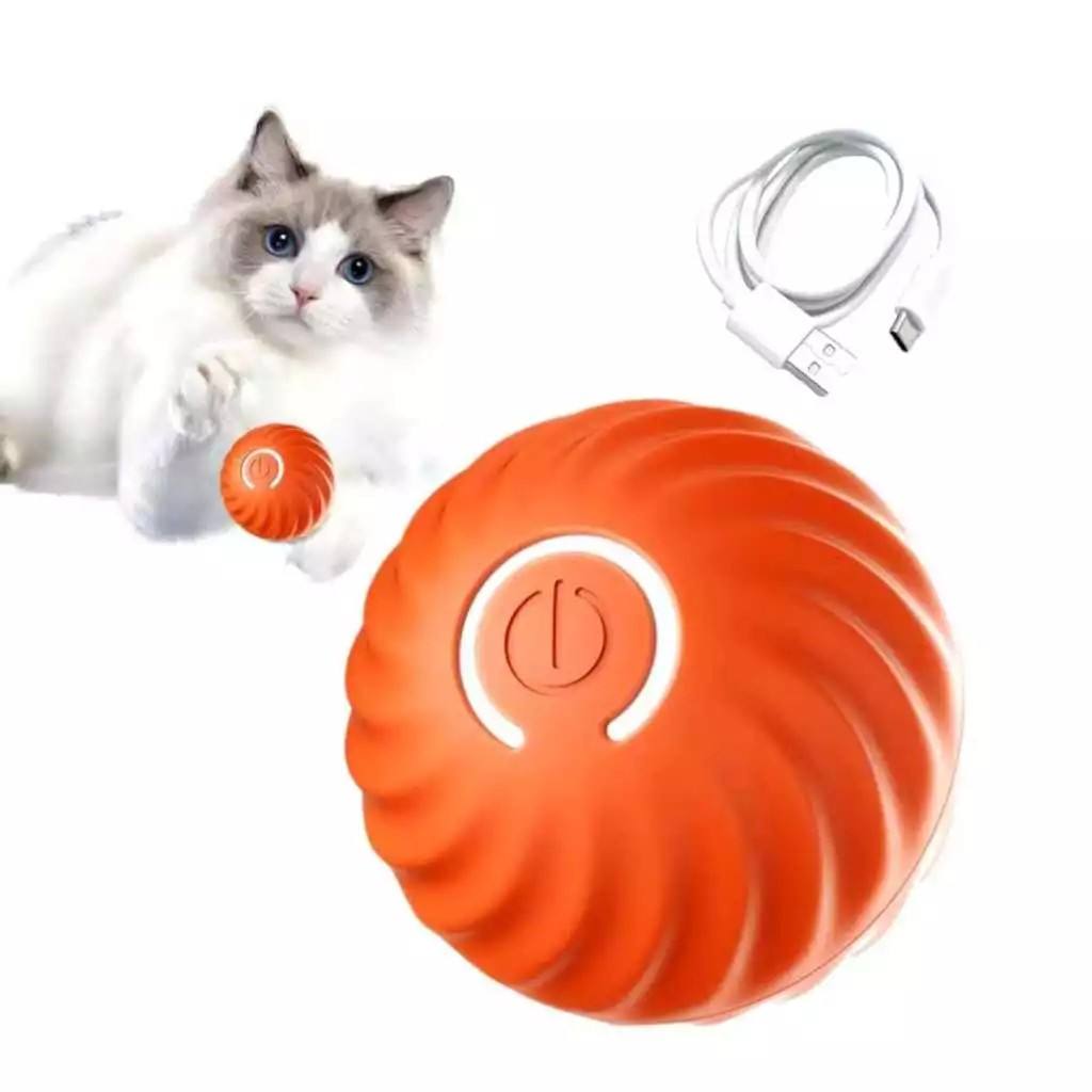 Kit 02 Gato Bola Brinquedo Elétrico Automático Rotação USB Recarga Brinquedos Interativos AZUL