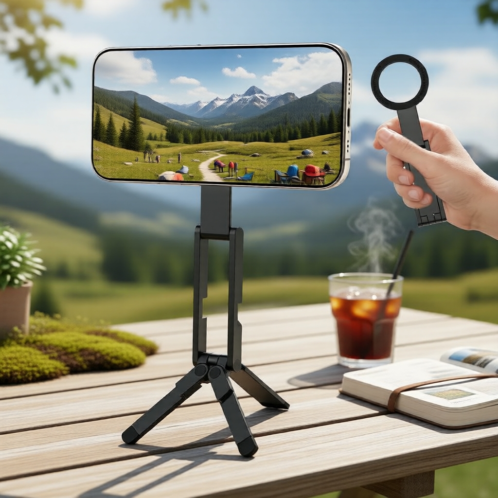 Ankndo Suporte Magnético MagSafe Tripé com Gancho, Dobrável para iPhone e Android, Selfie e Vídeo