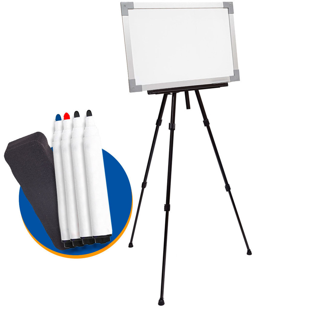 Quadro Branco Magnético 90x60cm Lousa Branca Com Cavalete Tripé + 4 Canetas Apagador e 10 Imãs