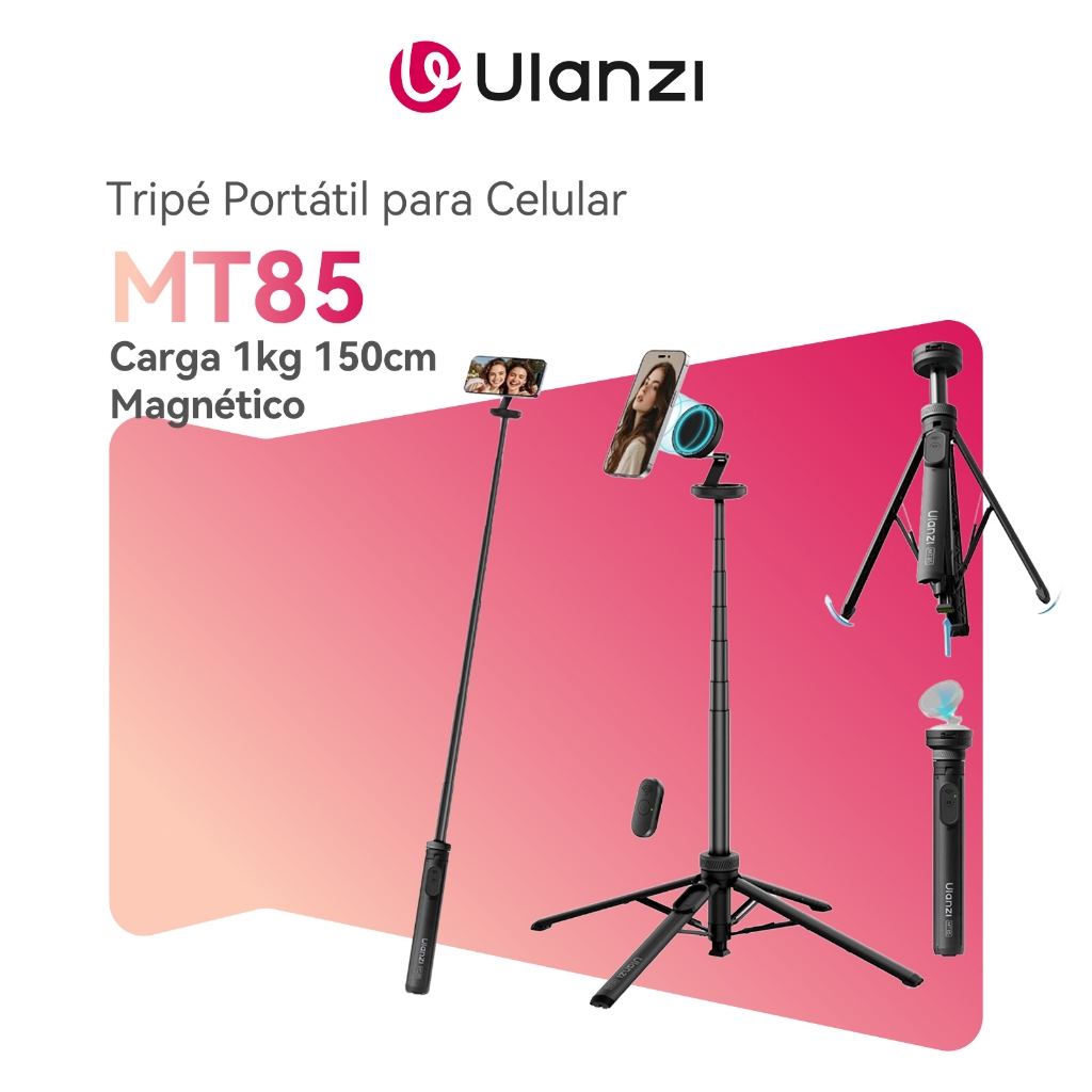 ULANZI MT85 Tripé Magnético MagSafe 1,5m Base 4 Pernas Estabilizadora Controle Bluetooth iPhone