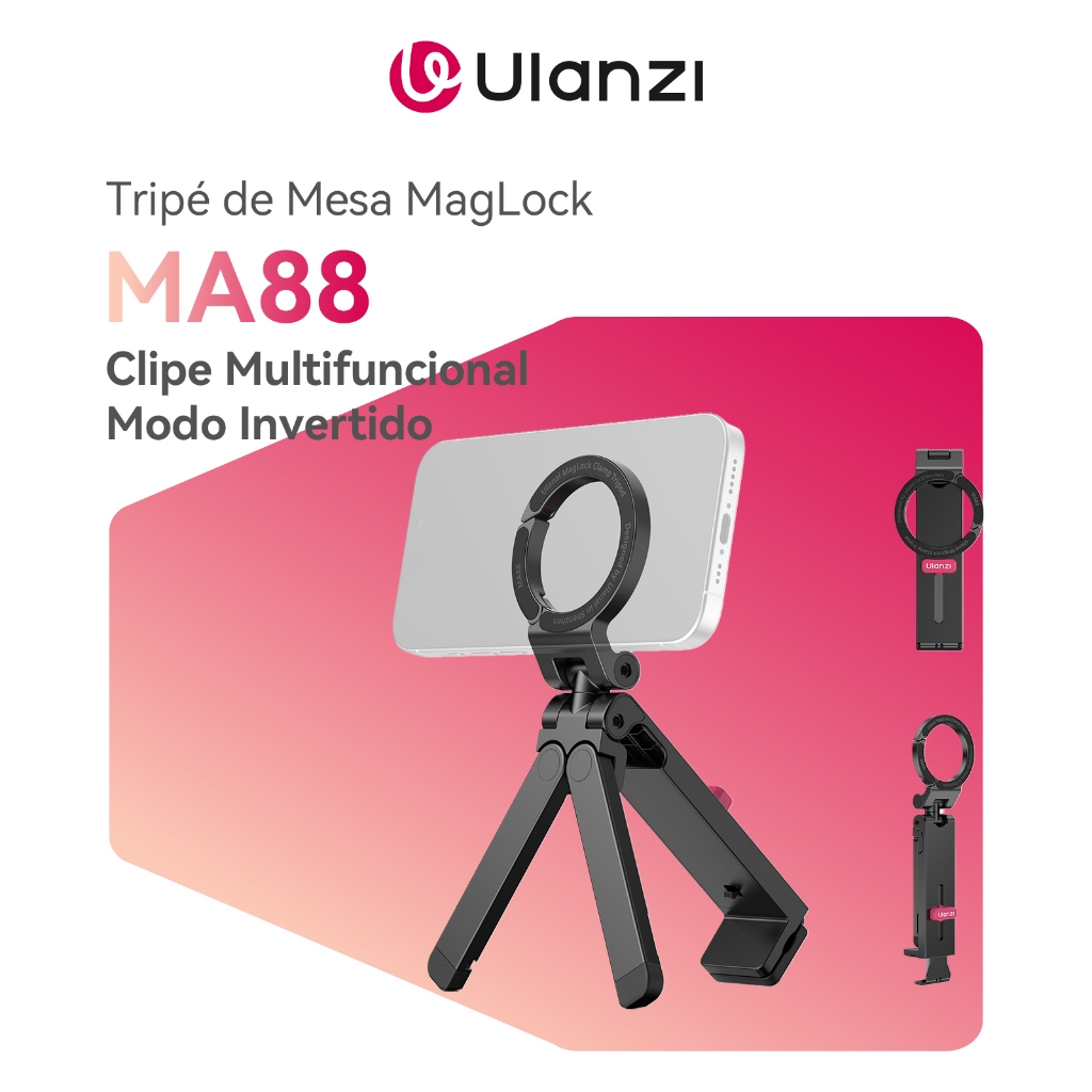 Ulanzi MA88 Tripé Magnético MagLock com Suporte de Mesa para iPhone MagSafe Vlog Multifuncional