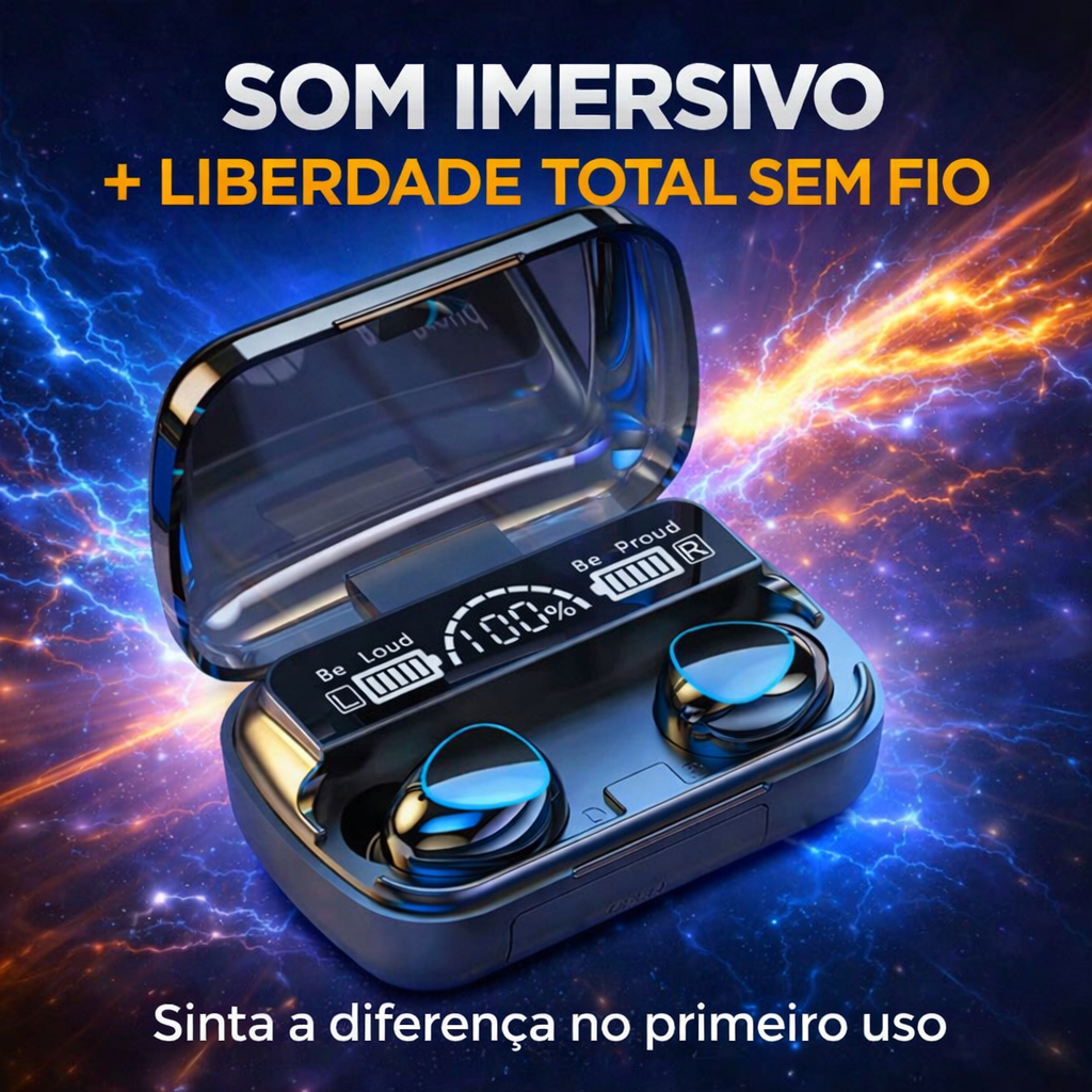Fone Bluetooth M10 TWS Sem Fio 5.1 Estéreo com Display Digital Power Bank e Case Carregador