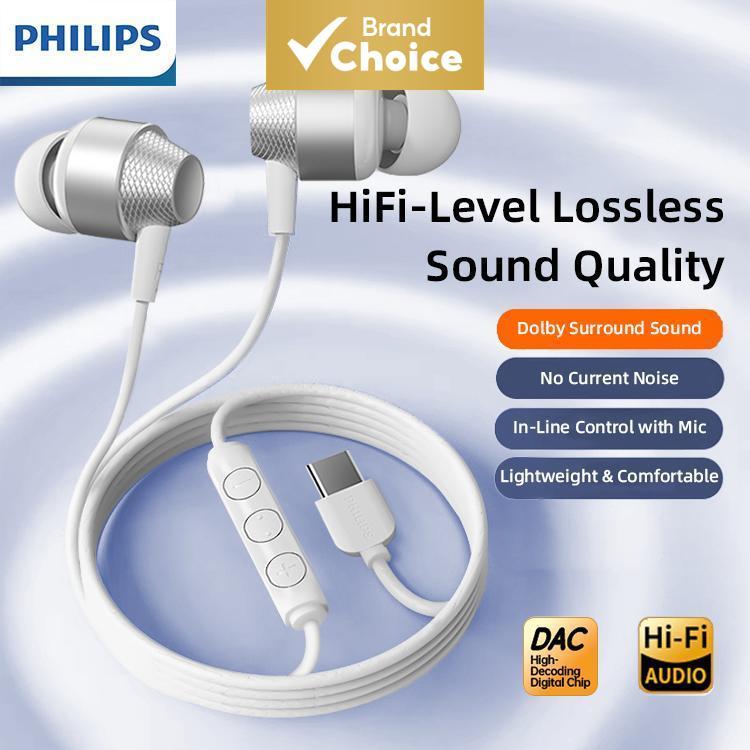 Fones de Ouvido PHILIPS HiFi com Fio Tipo-C, Chip DAC Digital, Driver de 10mm, Microfone e Controles Integrados, para