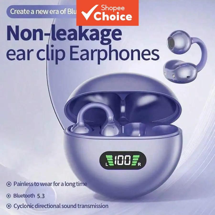 Fones De Ouvido TWS Bluetooth Clipe Na Orelha Confortável Esporte Display Digital Redução Ruído