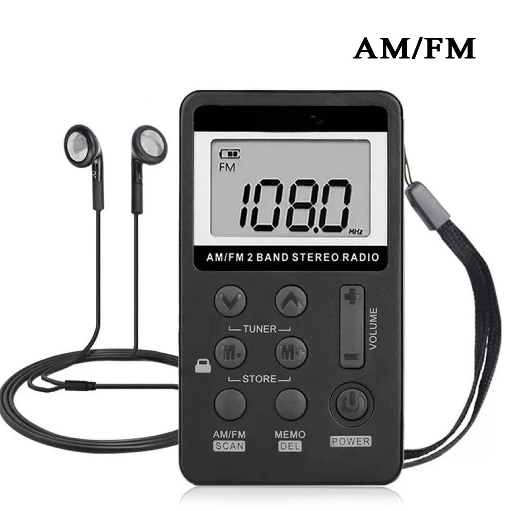 Mini Rádio Digital Am/fm Estéreo Portátil Com Fone De Ouvido