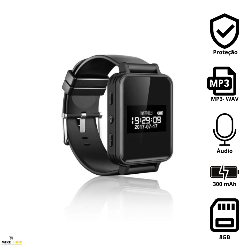 Relógio Gravador De Voz Digital Com Fone 8gb Mp3 Nfe V81