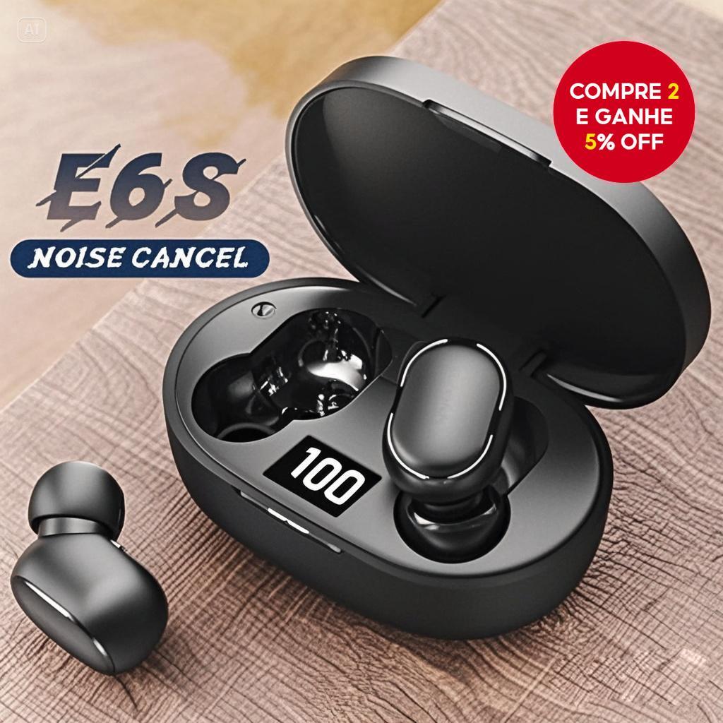 E6S Cor Preta Fones De Ouvido Com Cancelamento Ruído Sem Fio TWS Bluetooth Microfone Som Estéreo LED Display Digital Fon