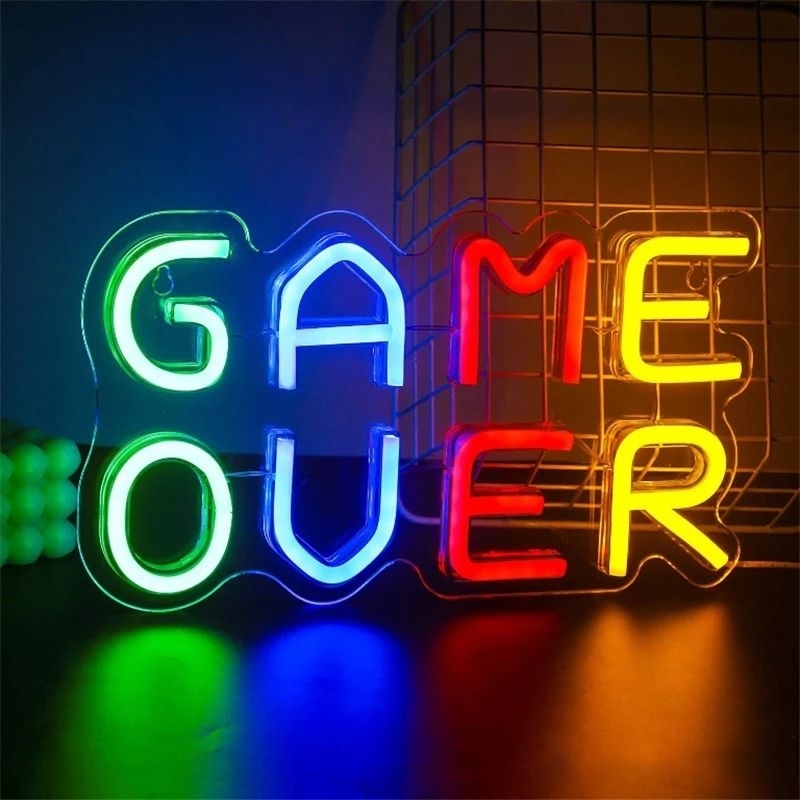 LED Neon Game Over 32 centimetros Sinais De Neon para Quarto Wall Gaming Decor Meninos Presentes Adolescentes Party Bar Club Decorações Acrílico Handmade Neon USB