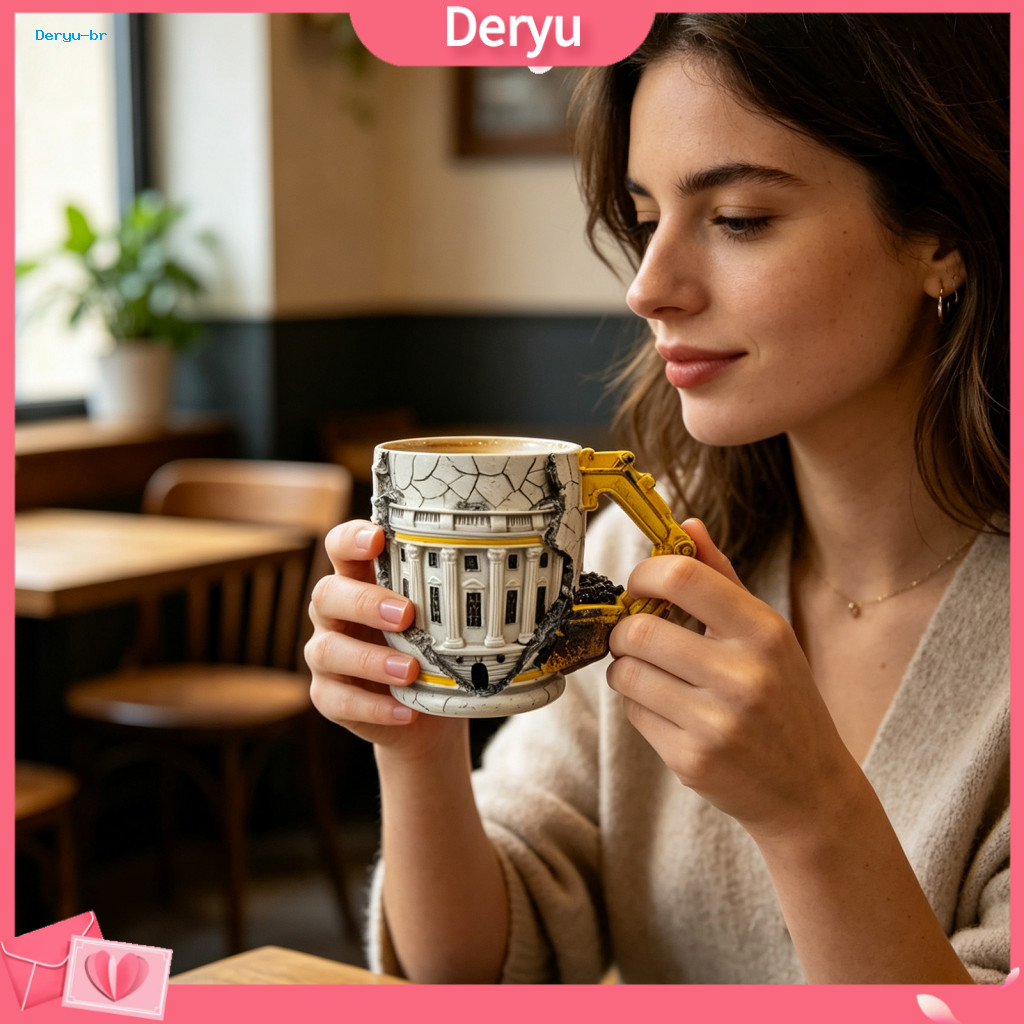 Excavator Mug for Coffee Hand Carved Decor Shape 450ml Ergonomic Handle Resin Retro Texture Unique Office Home Drinkware