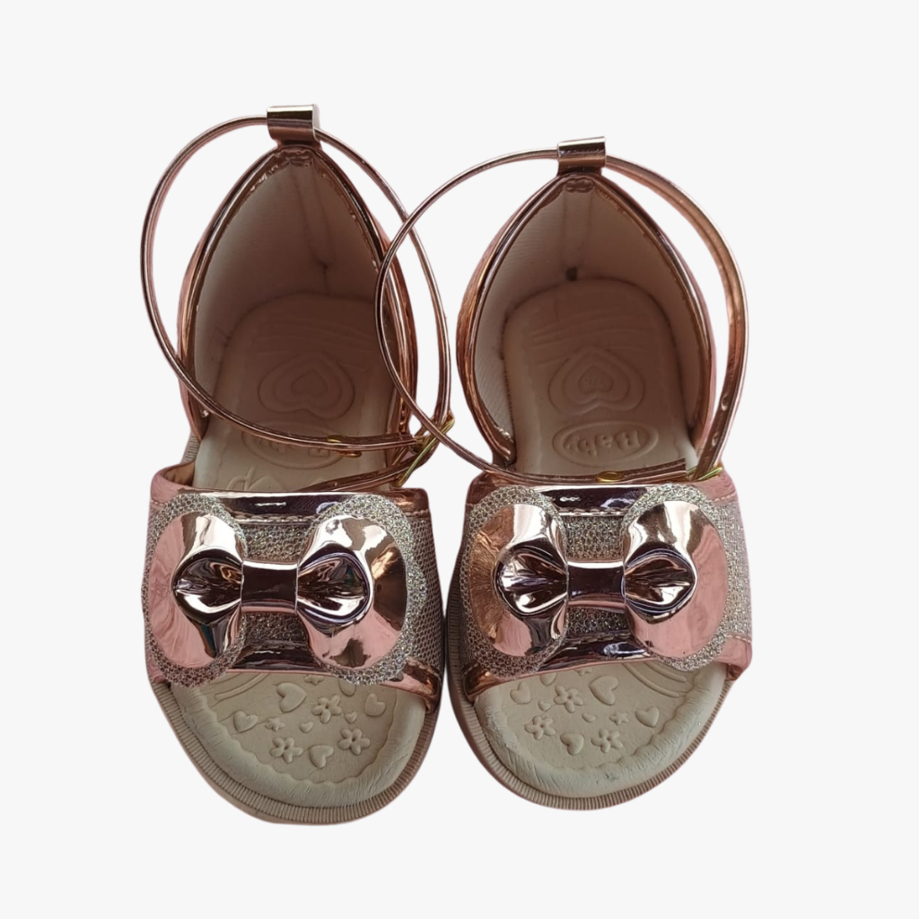 Sandalia Dourada Laço Infantil Menina Ajuste Regulavel Sandalinha Delicada Confortavel Premium