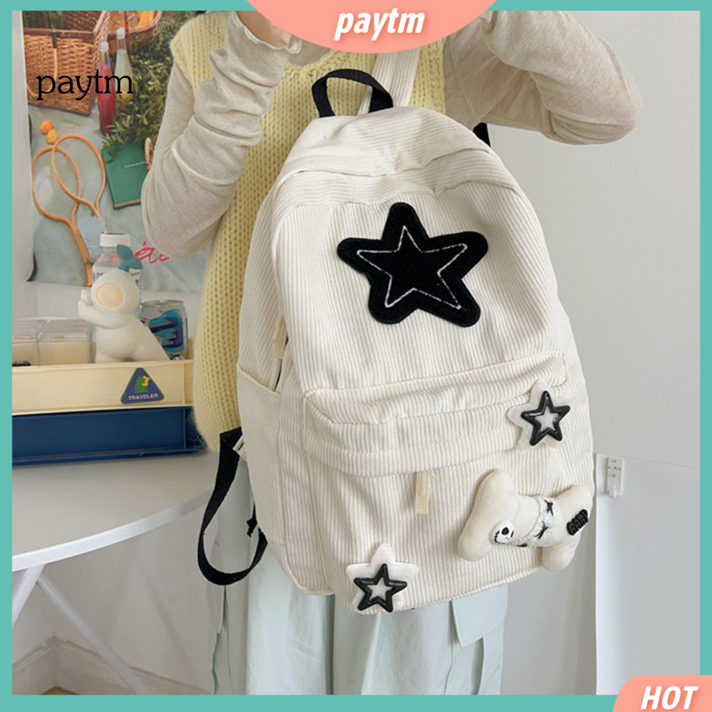 Locker Storage Backpack Corduroy Star Capacity Daypack with Cute Pattern Adjustable Straps Lightweight Portable School f