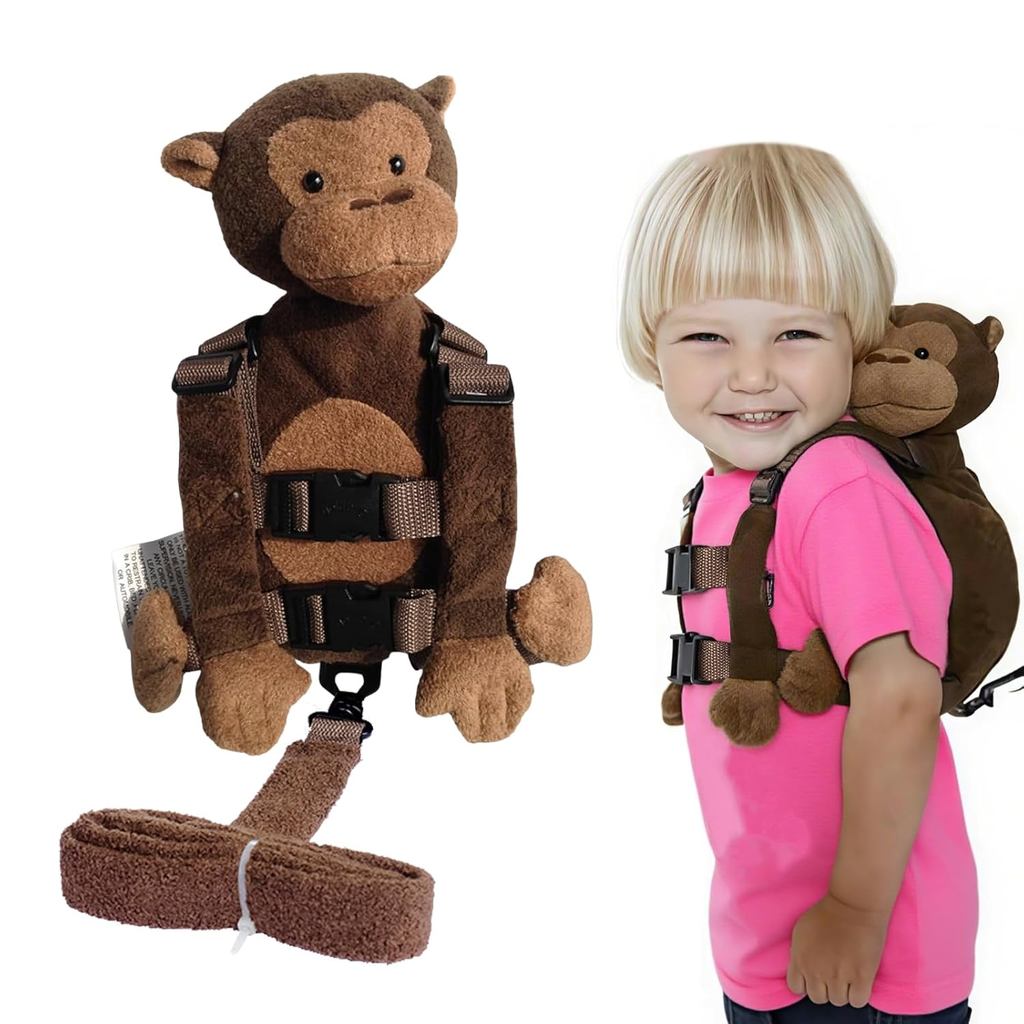 Monkey 2-in-1 Toddler Safety Harness Backpack with Leash - Adjustable Anti-Lost Walking Strap for Ages 3+, Child Safety