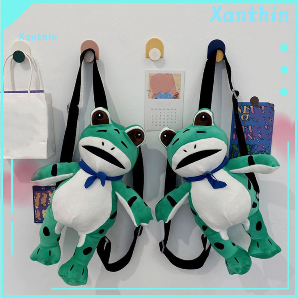 Large-capacity Main Pocket Frog Doll Bag Lonely Plush Backpack Cute Stuffed Animal Shoulder with Adjustable Straps – A