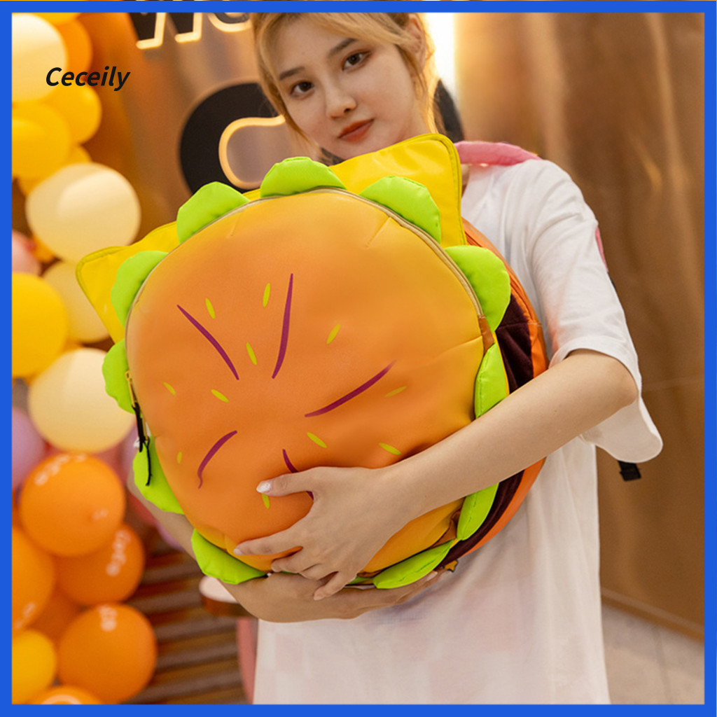 Novelty Food Backpack Realistic 3d Cheeseburger with Adjustable Straps Capacity Spacious Compartments and Storage Pouch