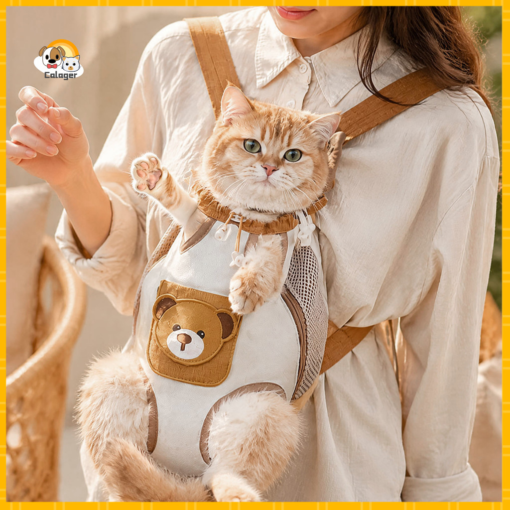 Cat Carrier Backpack Adjustable Pet Chest for Cats Small Dogs Breathable Bag with Drawstring Comfortable Travel for Walk