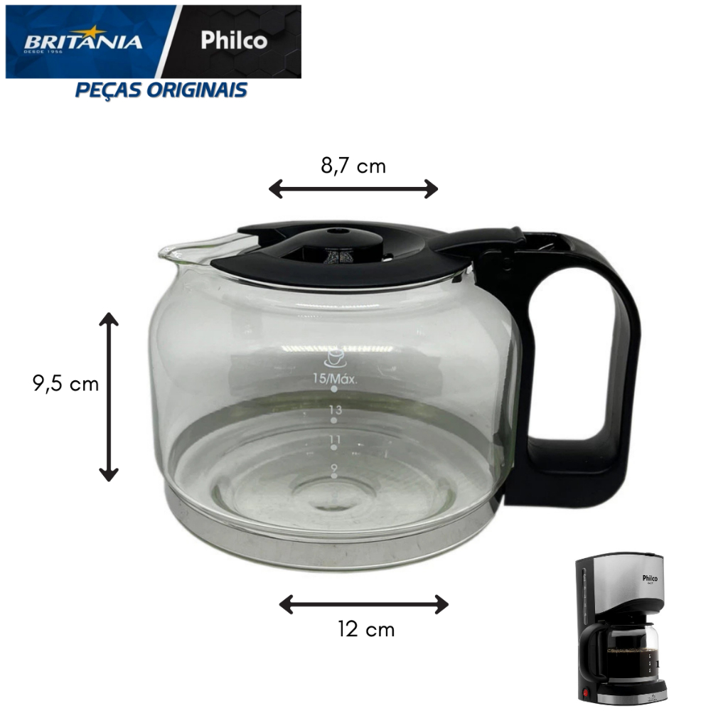 Jarra Original Cafeteira Philco Ph17 Modelo Baixo 10cm Vidro Reposição