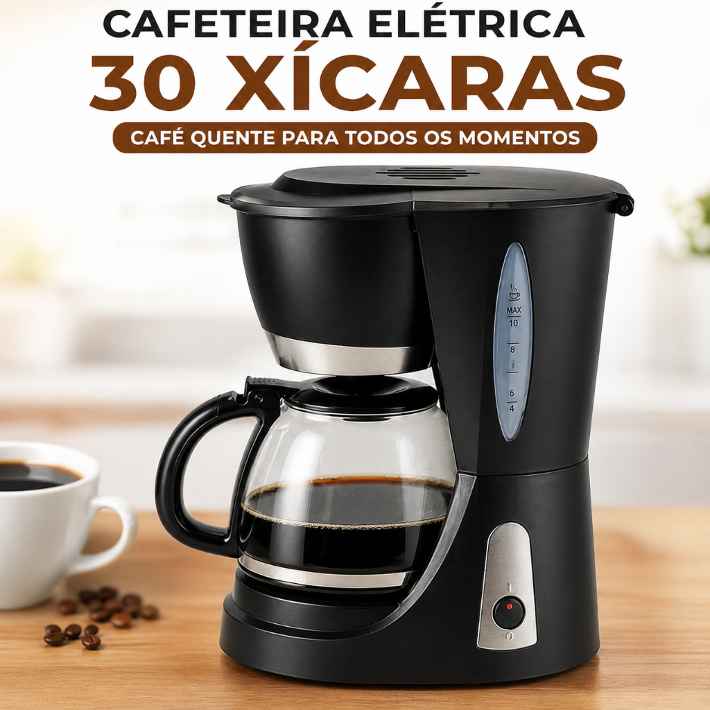 Cafeteira Elétrica 30 Xícaras 127V – Grande Capacidade 1200ml | Mantém Café Quente