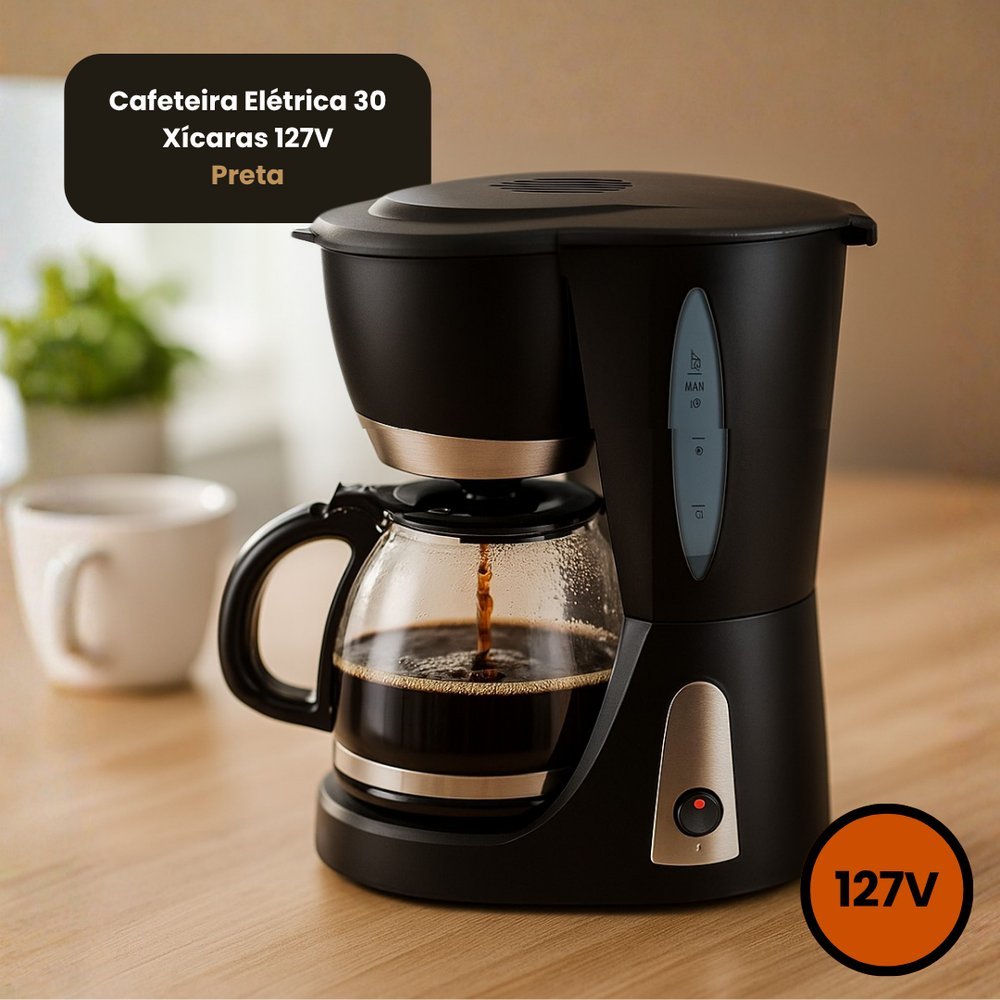 Cafeteira Eletrica Grande Capacidade 30 Xicaras Bivolt Preta Moderna