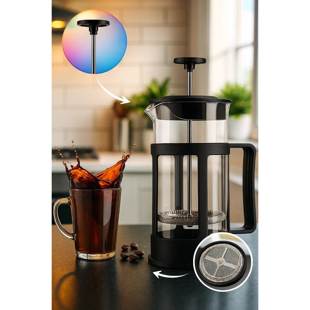 Cafeteira Francesa 600ml Prensa Manual Café Vidro Filtro Preto