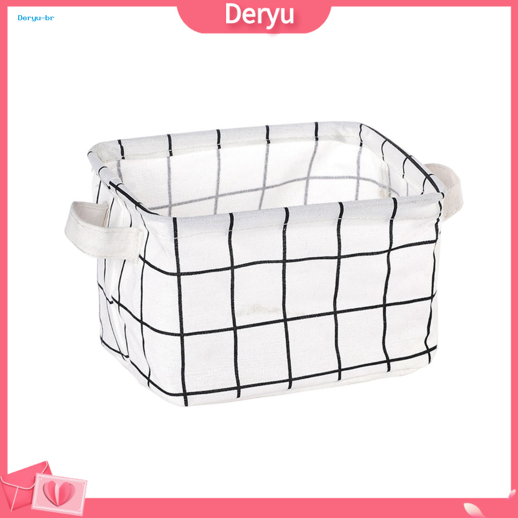 Desktop Storage Bins Decorative Box Foldable Cotton Linen Bin with Handles – Waterproof Organizer Basket for Makeup Bo