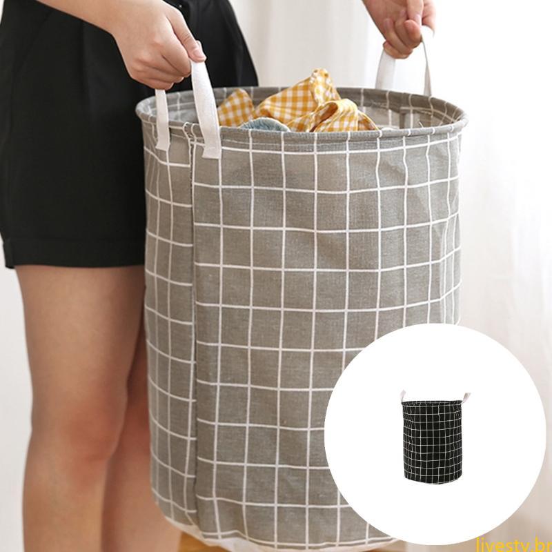 Large Spacious Foldable Grid Fabric Laundry Basket for Home Organization