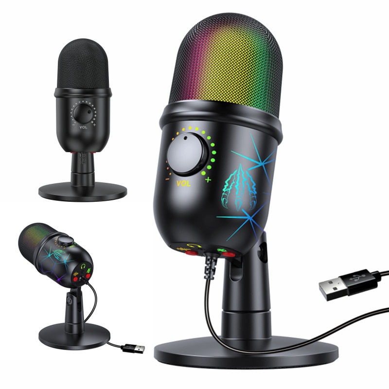 Professional USB Condenser Microphones RGB For PC Computer Laptop Singing Gaming Streaming Recording