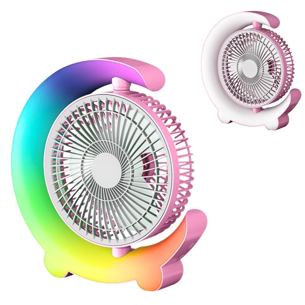 Ventilador de Mesa Portátil Recarregável Hmaston F11 com Iluminação LED RGB - Cor Azul