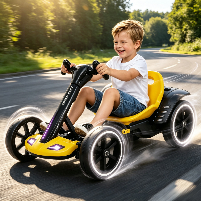 Kids Electric Go-Kart Mini Toy Car with LED Lights and Music. Safe Structure, Supports 30KG for Children and Boys.