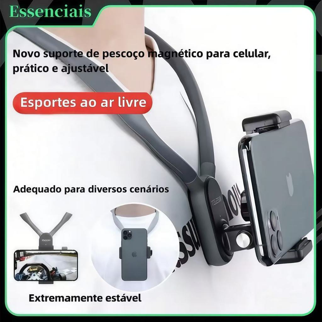 Suporte Magnético para Pescoço - Monte para Câmeras GoPro, Insta360, DJI, e Fixador Vertical para iPhone/Android