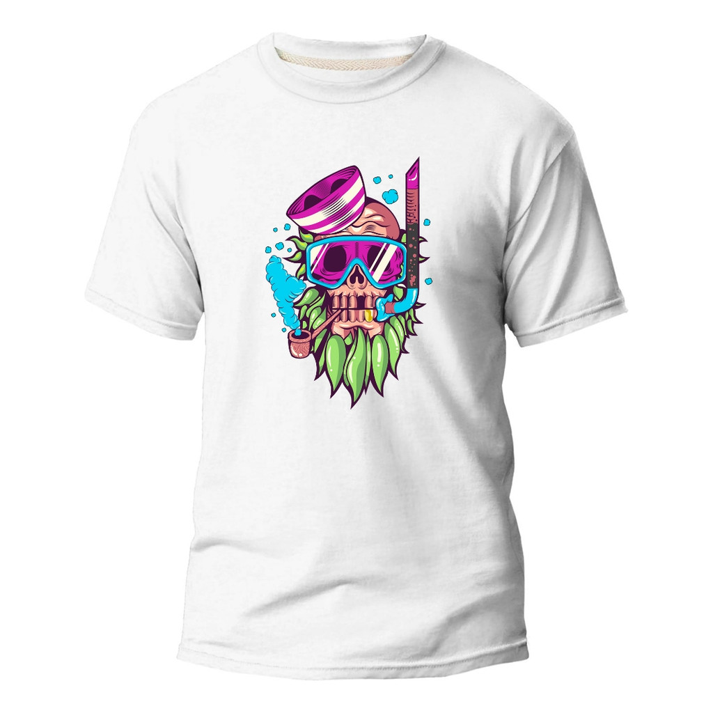 Camiseta Algodão Premium Básica Estampa Digital Caveira Rgb