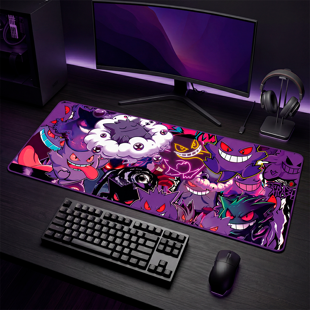 Mouse Pad Gamer Personalizado Ganguer Fantasma Pokemon Grande RGB Anime Heróis Exclusivo 80x30cm Confortável - SUBLIMA