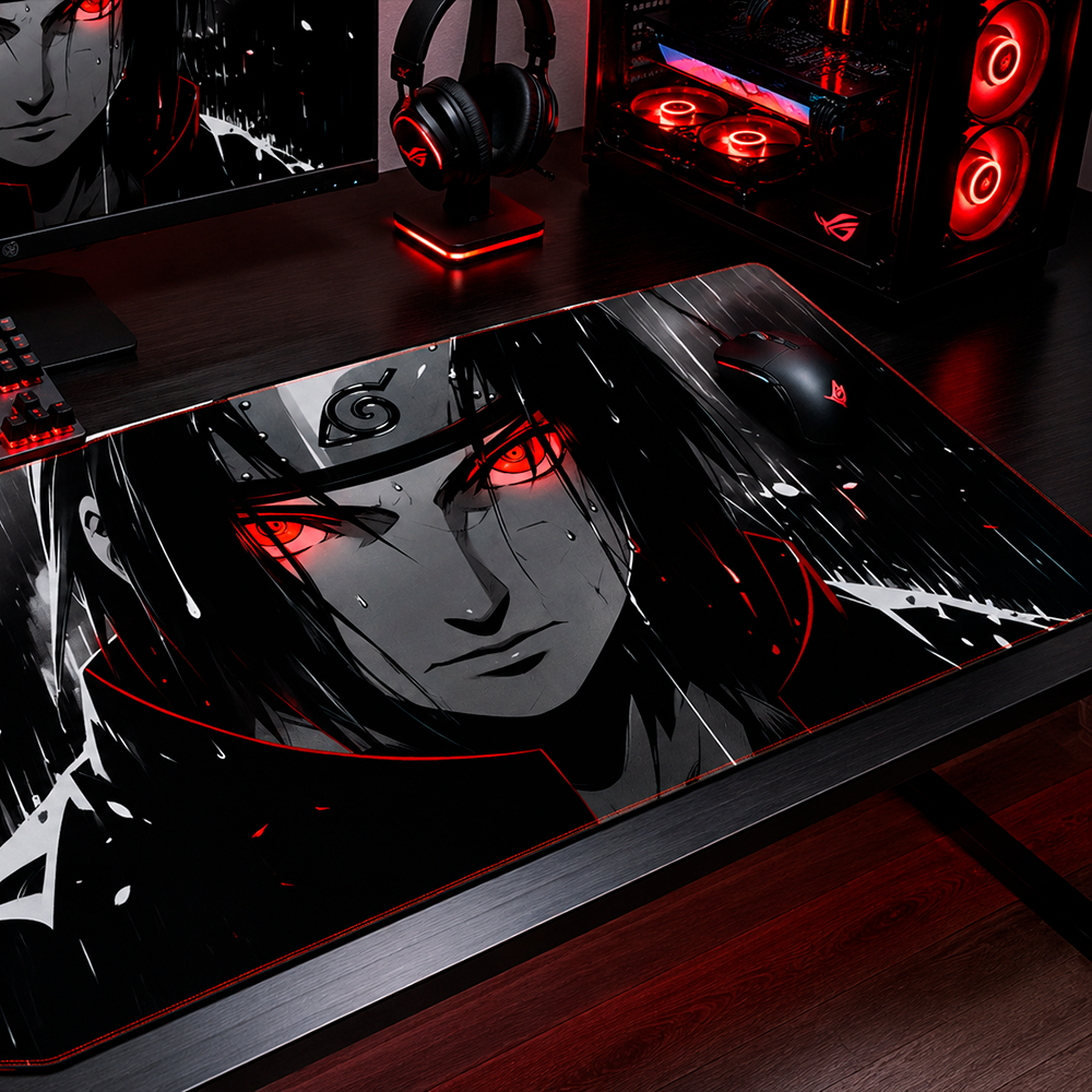 Mouse Pad Gamer Personalizado Itachi Uchira Naruto Grande RGB Anime Exclusivo 80x30cm Confortável e Preciso - SUBLIMA