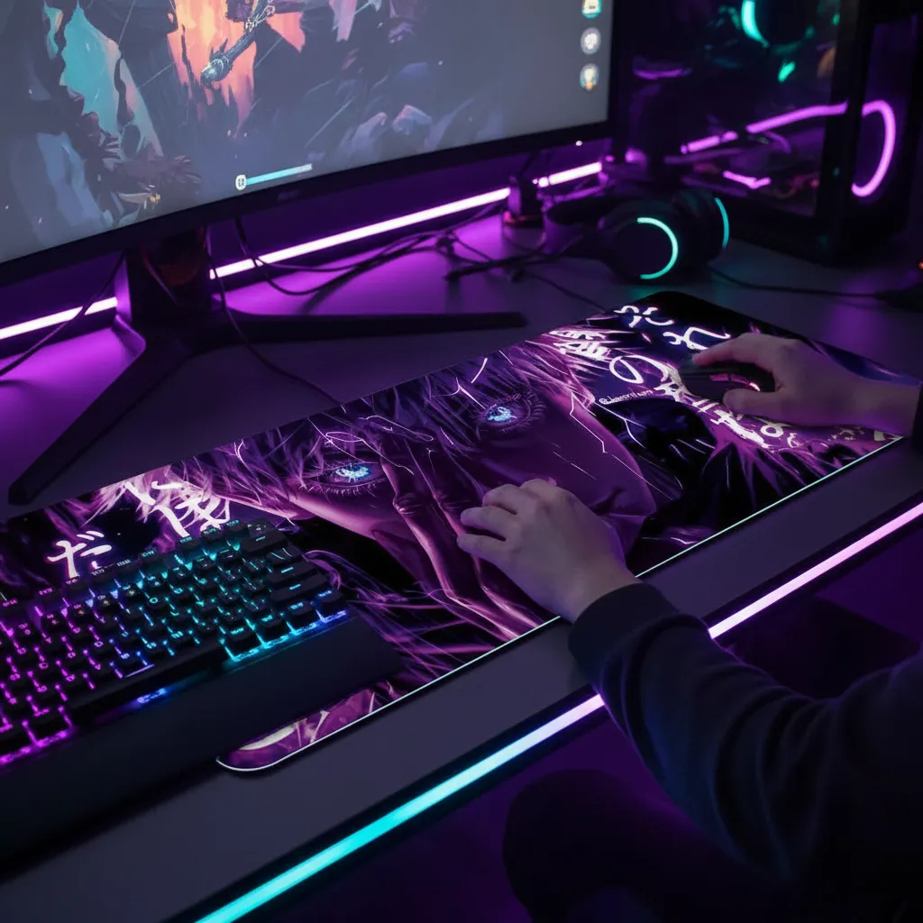Mouse Pad Gamer Personalizado Grande RGB Anime Satoru Gojo Exclusivo 80x30cm Confortável e Preciso - SUBLIMA