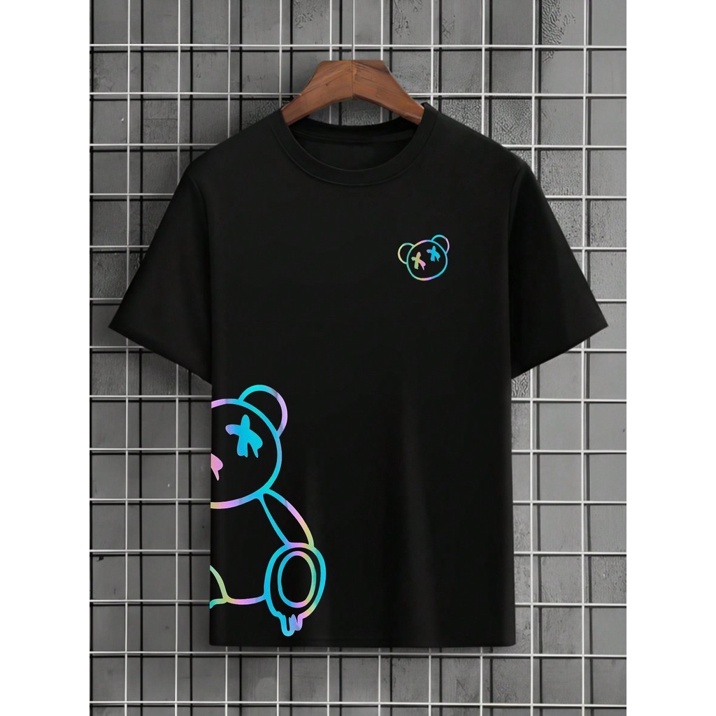 [Camiseta Premium em Algodão Puro]GXG Camiseta Masculina Streetwear Urso RGB Algodão Unissex Camiseta Oversized Streetwe
