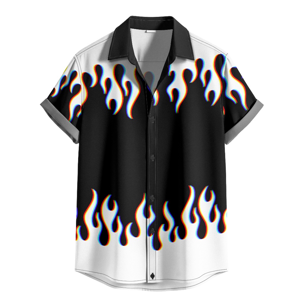 Camisa De Botão Estampada Flames Fogo Chamas Psicodélicas Rgb 3D [Ref-014]