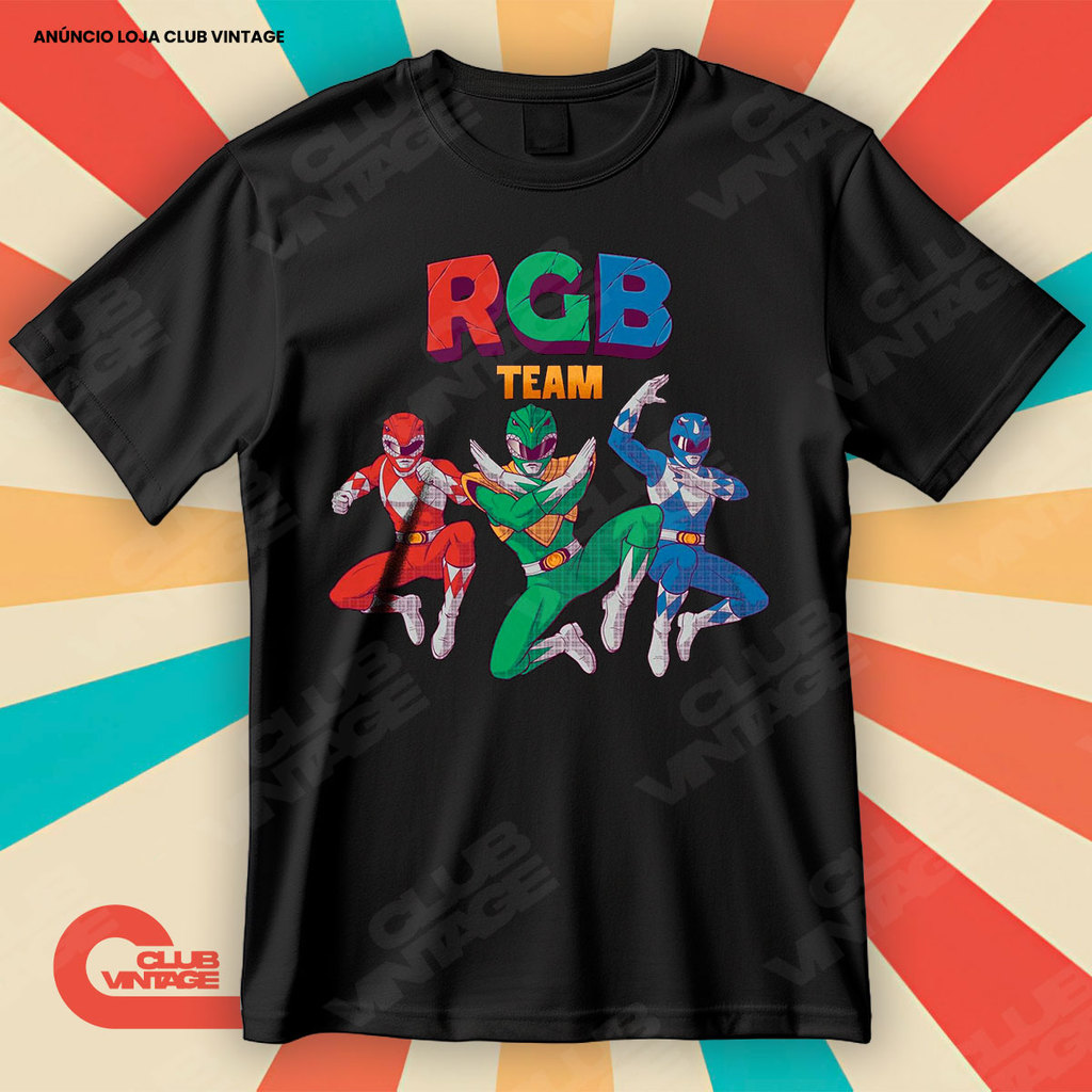 Camiseta Power Rangers RGB Team Blusa Camisa Filmes 100% Algodão