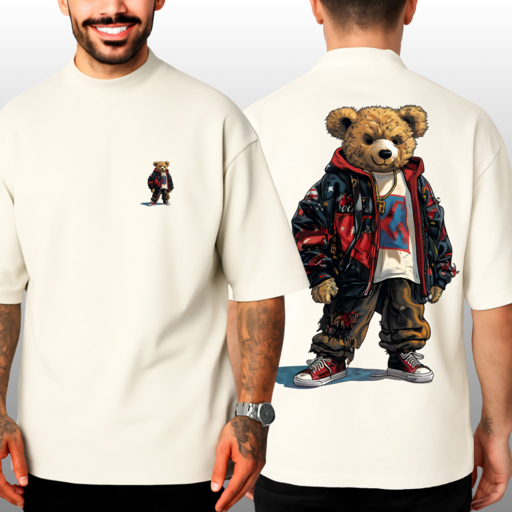 Camiseta Masculina Oversized Urso Colorido RGB 100% Algodão Moda Streetwear Gringa