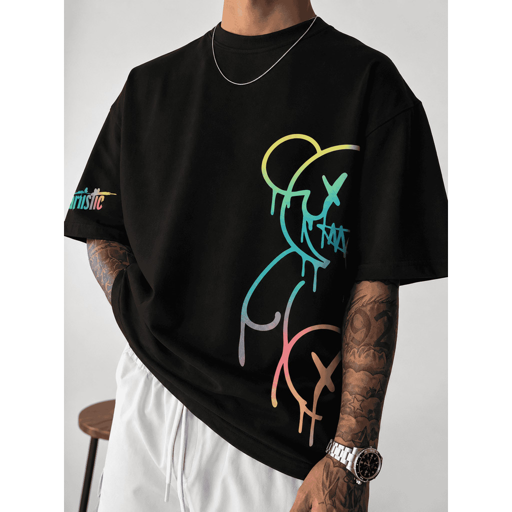 Camiseta Masculina Urso Coolorido RGB Casual e Versátil Zrgoth com Estampa Simples e Manga Curta Envio Imediato