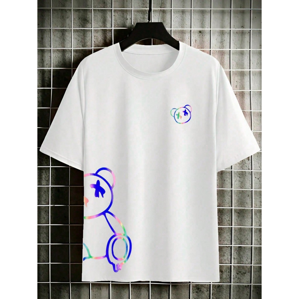 Camiseta Masculina Streetwear Estampa Urso RGB Algodão Unissex