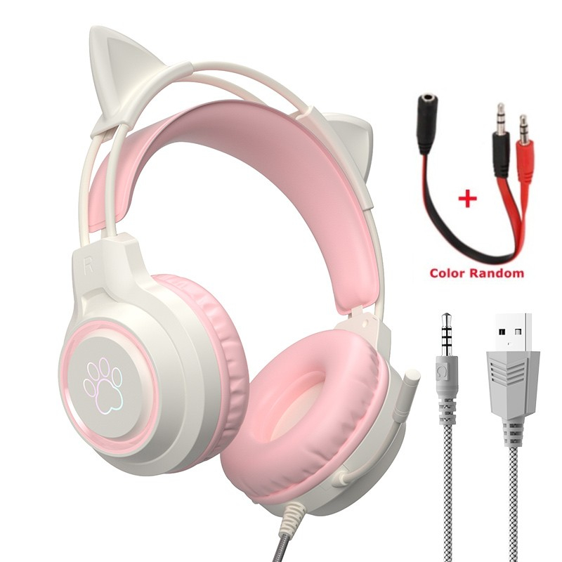 Cat Ear RGB Gaming Headphones  Stereo Wired PC Headset with Mic Noise Canceling for Computer Laptop PS4 PS5