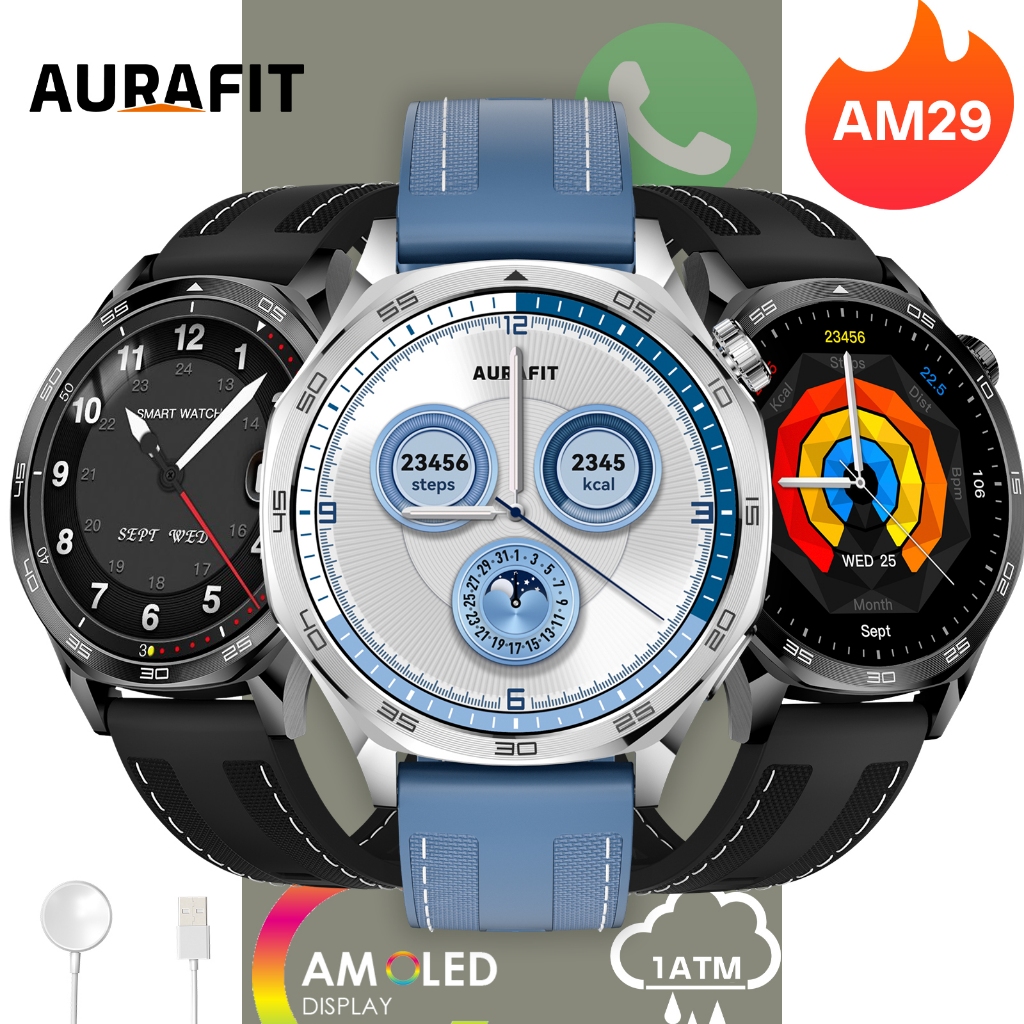 AURAFIT Smartwatch AM29 AMOLED 1,43'', Monitor de Frequência Cardíaca, SpO2, Relógio de Fitness