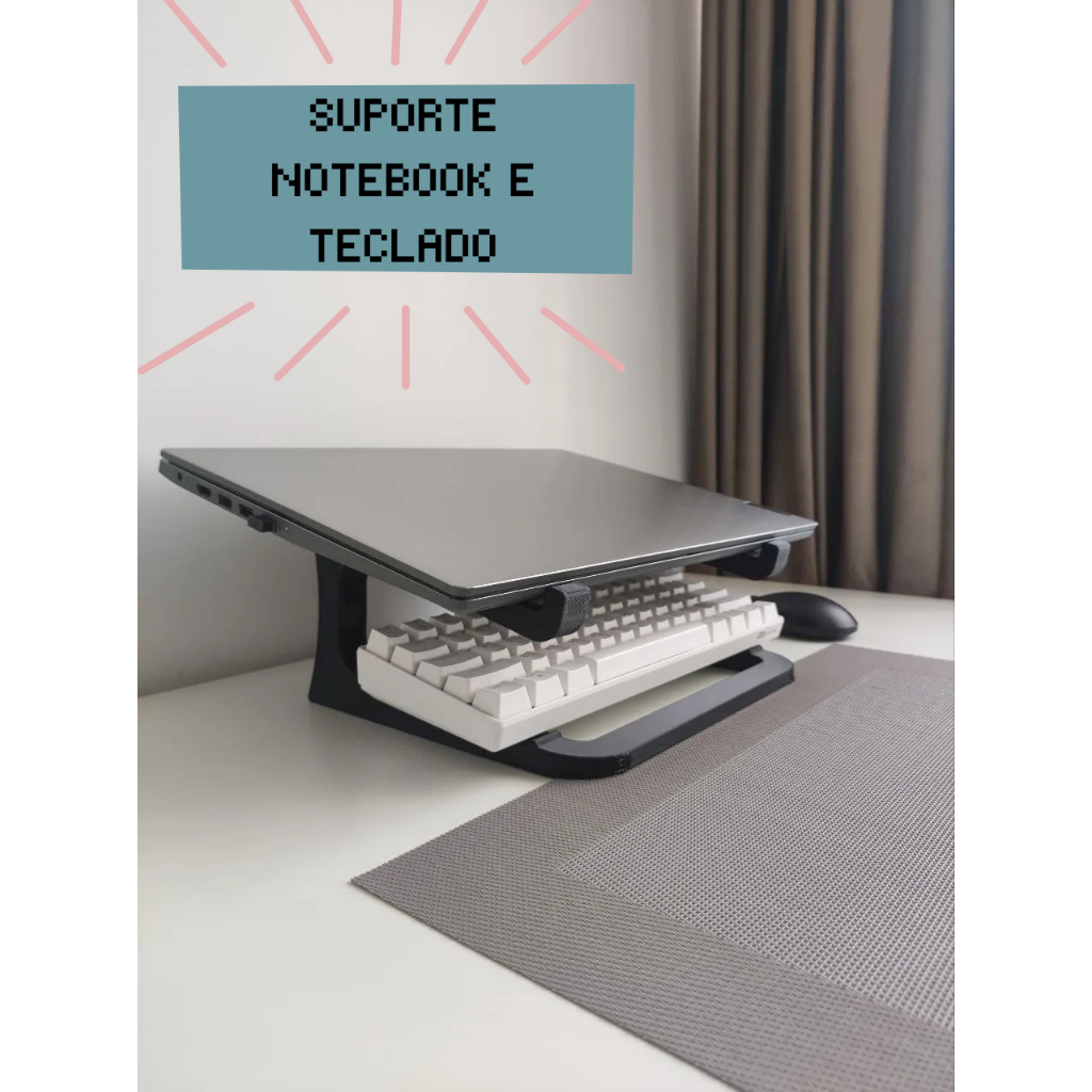 Suporte para Notebook com Teclado | Ergonômico, Estável e Compacto | Ideal p/ Setup Gamer Escritório