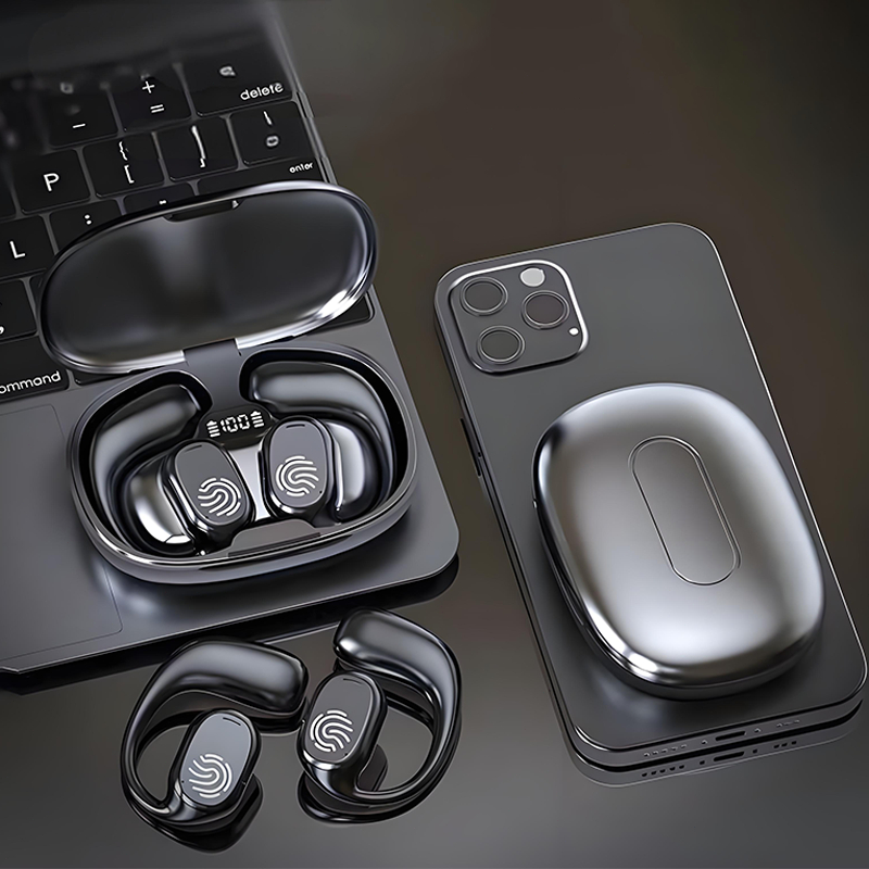 Fone TWS Clip com Condução Óssea, Bluetooth 5.3, Display Digital e Cancelamento de Ruído -B8