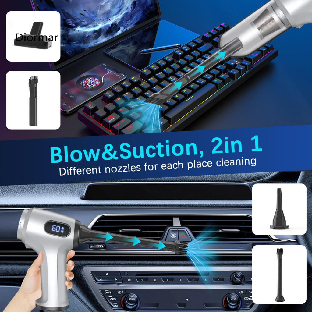 Multi-function Car Vacuum Adjustable Suction Portable 3-in-1 Cleaner with Blower Inflator – Wireless Green Light Indic