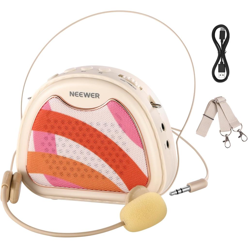 NEEWER VA01 Voice Amplifier with Wired Headset Microphone, Speaker, Shoulder Strap, AUX Output, USB C Rechargeable Porta