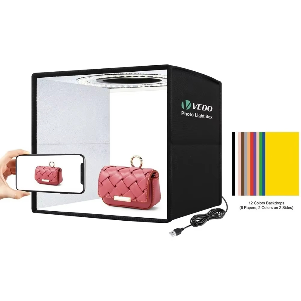 VEDO Mini Folding Lightbox LED Light Adjustable Brightness Photography Studio Shooting Light Tent Box Kit 12 Colors