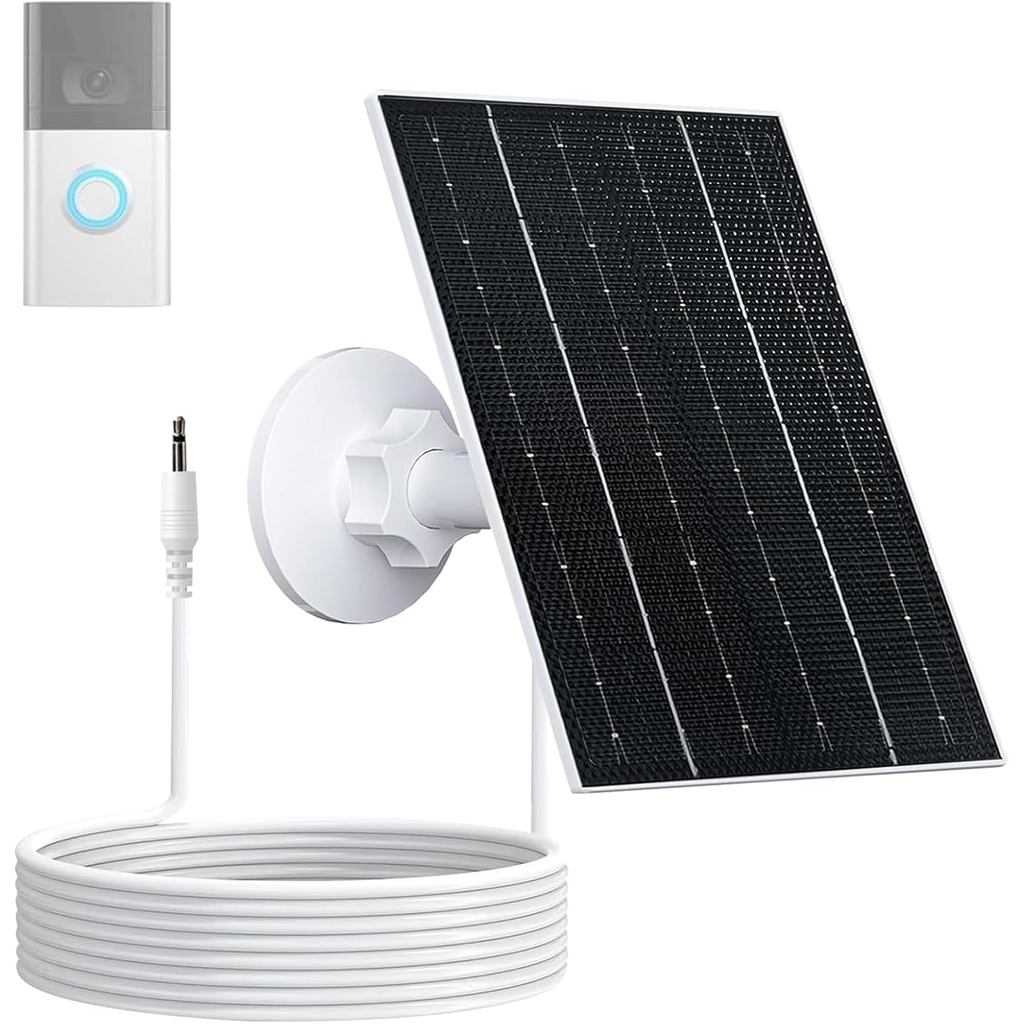 4W Solar Panel with Battery Pack for Ring Video Doorbell 2/3/3 Plus/4, IP65 Waterproof, 360° Adjustable Mount, 16.4ft Ca