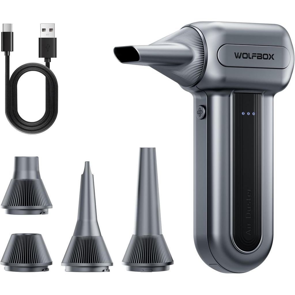 WOLFBOX MF60&MF70 Compressed Air Duster-110000RPM Super Power Electric Air Duster, 3-Speed Adjustable Rechargeable Cordl