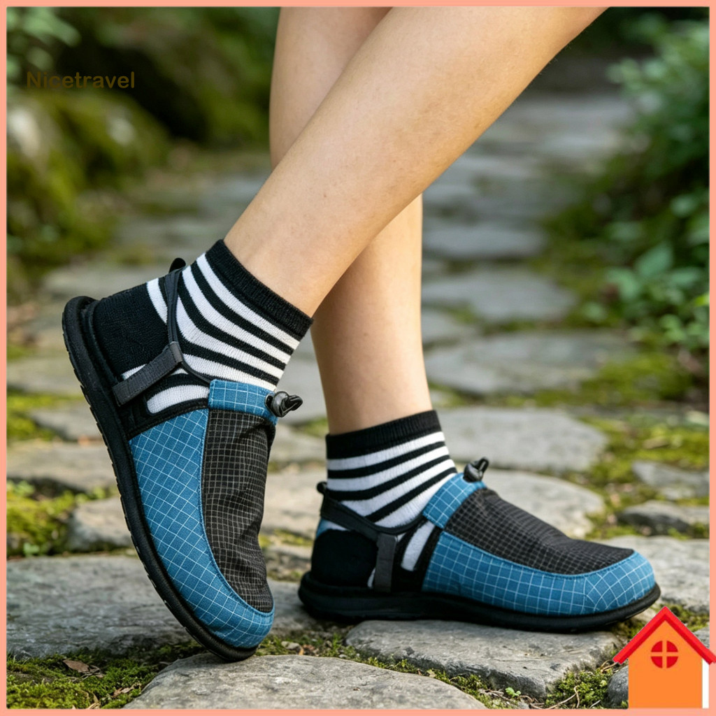 Lightweight Slip-on Shoes Foldable Travel Slippers Ultralight for Men Women – Portable Canvas with Anti-slip Tpu Sole